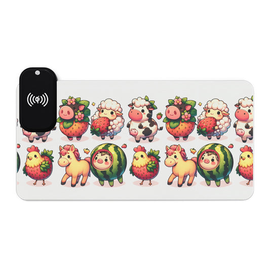 Kawaii Fruit Animals LED Gaming Mouse Pad, Wireless Charging