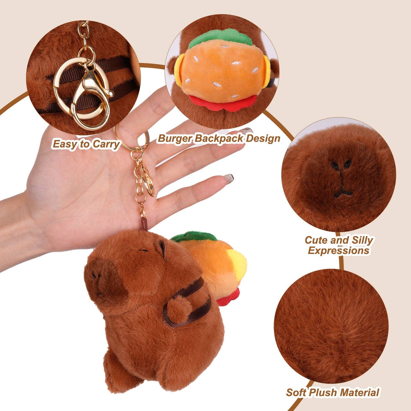 Capybara Plush Keychain w/ Burger Backpack